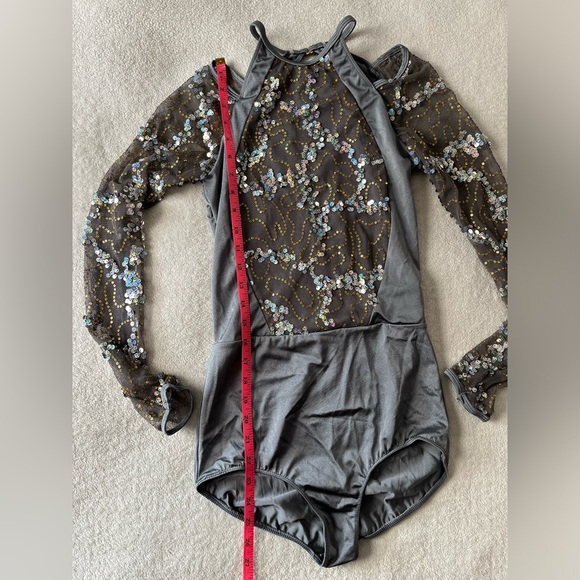Revolution Dance Leotard Gray Silver Sequin, Adult Medium - Picture 3 of 12
